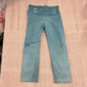 Vintage Corduroy Pants Mens 34x30 Green 1970s Front Flap Lace Back Amish